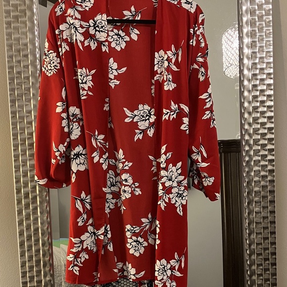 Active USA Tops - Active USA Red and White Floral Blouse